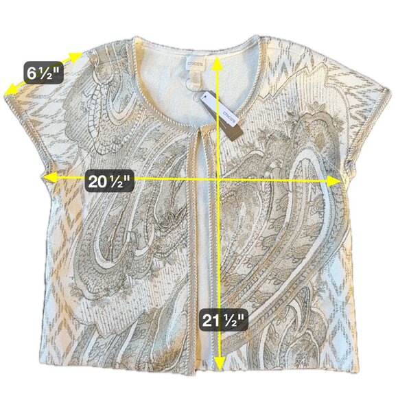 Chico's Beaded Foil-Print Cardigan Women's Size 2 L/12 Gold NEW with tag - Picture 8 of 13